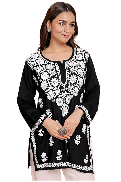 Sidhidata Women Rayon Regular Stylish Kurti with 3/4 Sleeves & Beautiful Neck Embroidery Ideal for Casual Office Wear & Everyday Comfort (Kurti Angell)