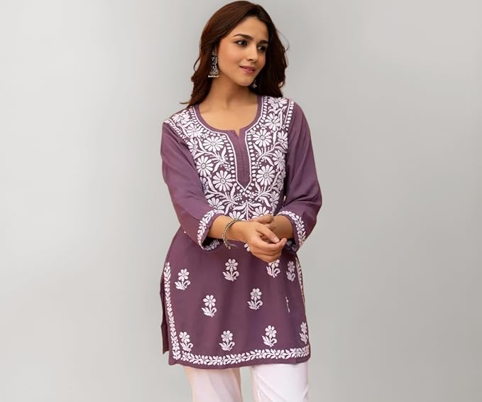 Sidhidata Women Rayon Regular Stylish Kurti with 3/4 Sleeves & Beautiful Neck Embroidery Ideal for Casual Office Wear & Everyday Comfort (Kurti Angell) - Image 4