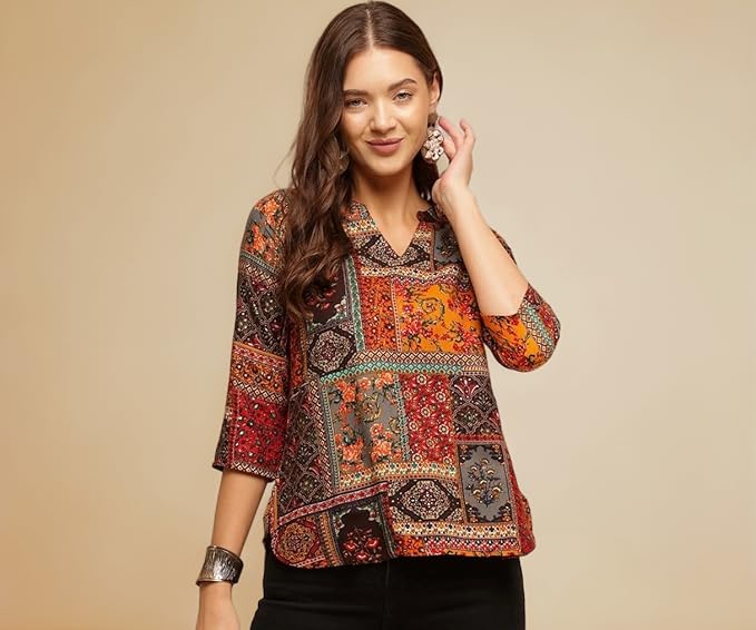 Women's Short Kurti in TopsTunic Rayon Cotton Blend | Ladies Ethnic Tunic