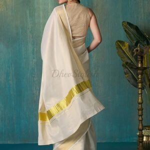 DhevStylish Women's Kerala Kasavu Golden Tissue Plain South Indian Saree with Running Blouse | Saree length: 6.25 Meters | Onam & Wedding saree collections