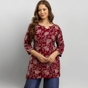 Women's Short Kurti in TopsTunic Rayon Cotton Blend | Ladies Ethnic Tunic