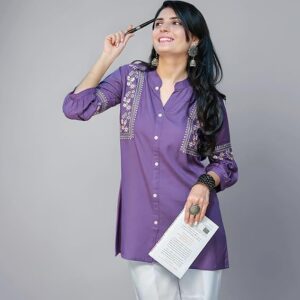 EthnicJunction Women's Viscose Rayon Embroidered A-Line Short Kurti Above Knee Regular Fit Tunic Top Office Wear Casual Short Kurti for Women | Embroidered Kurti | Office wear top | A-line Kurti